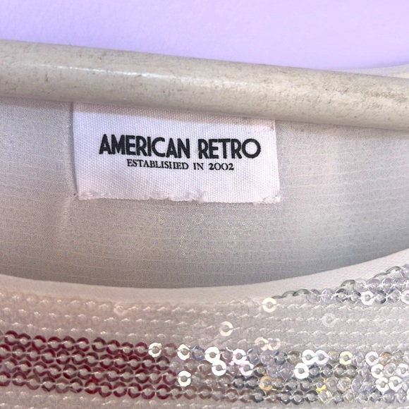 American Retro Sparkly Sequin Top Short Sleeve Glitter Party Disco Shirt Blouse - Picture 5 of 13